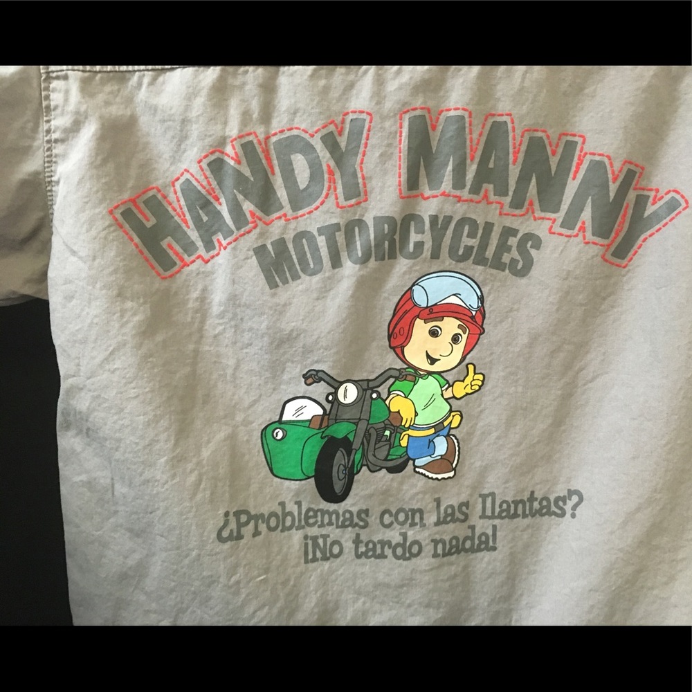 Handy Manny collared shirt in gray Like New tools motorcycle shop boys Disney 5T - Picture 4 of 16